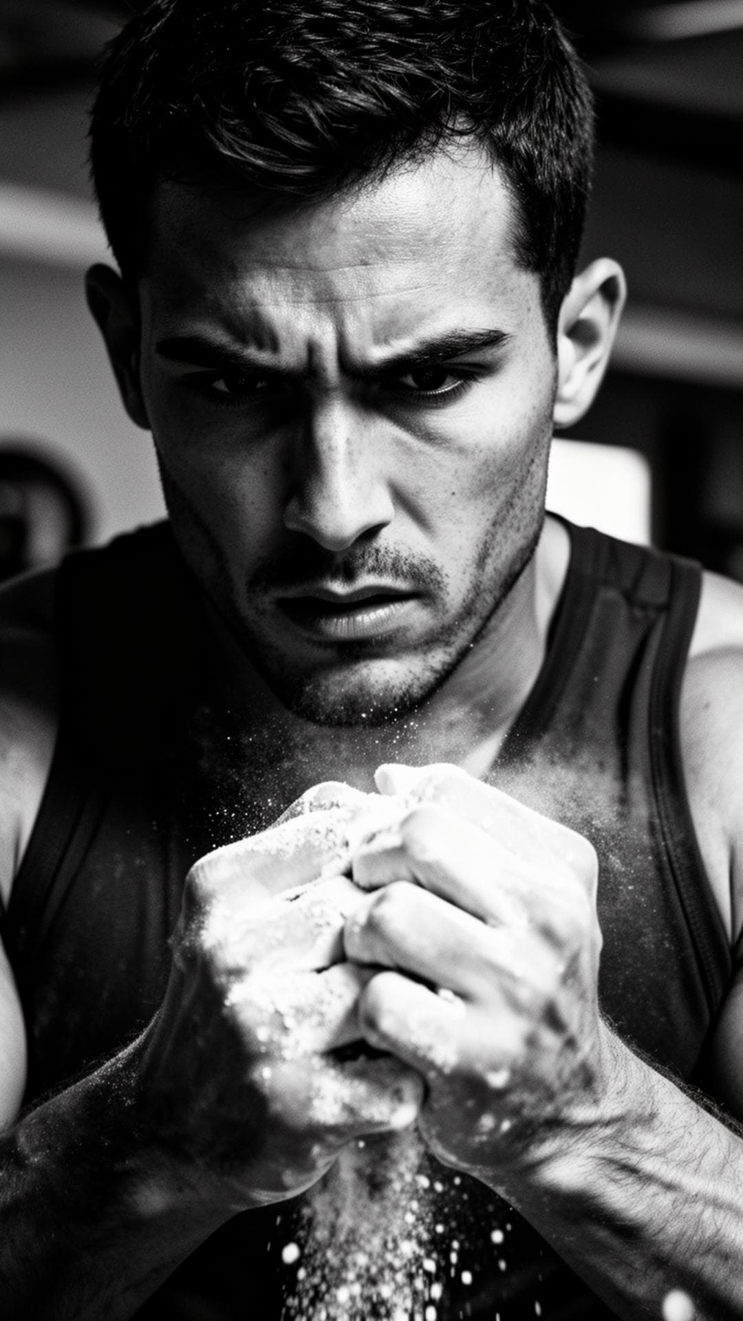 Atleta concentrado preparándose para entrenar